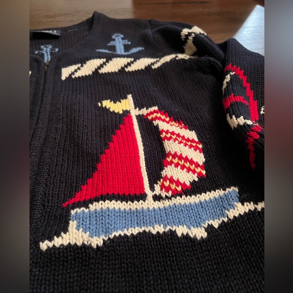 Nautical Vintage Sweater Crazy Horse Full Zip Cardigan Navy Chunky Knit M Warm - Picture 6 of 8